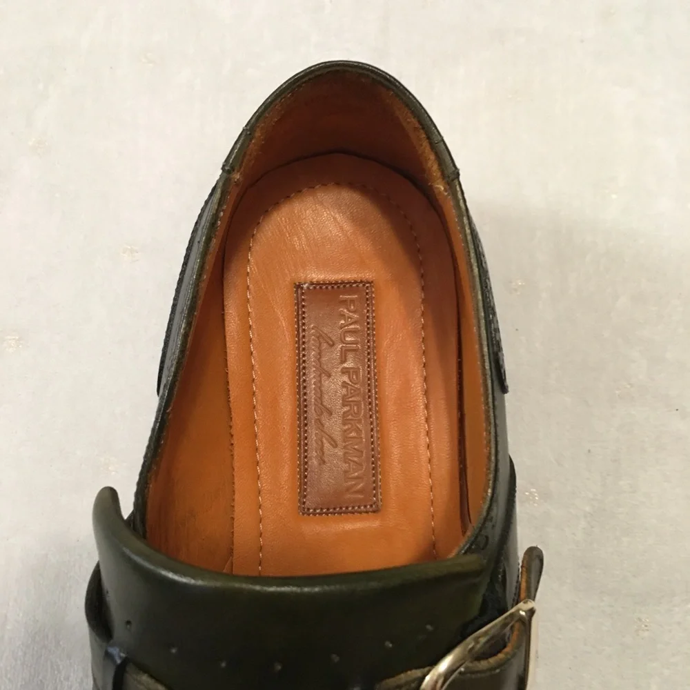 Paul Parkman Green Leather Wingtip Monkstrap Shoes - Picture 8 of 13